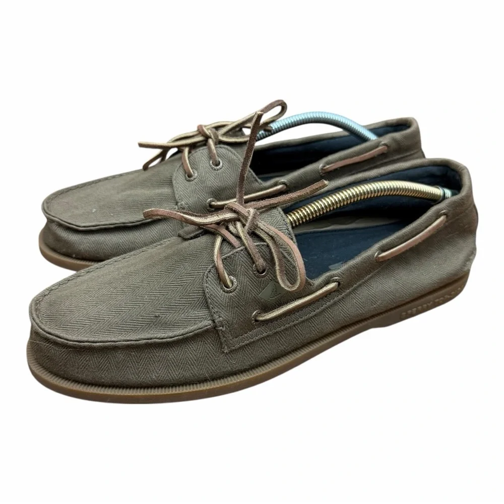 Sperry Top Men's Size 12 Canvas Boat Shoes in Olive Green olive green canvas